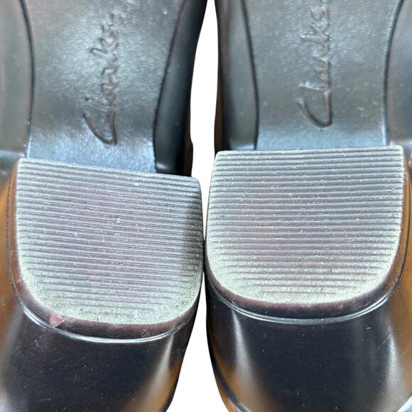 Clarks Clogs Brown Leather Chunky Heel Casual Shoes Side Zip Comfort sz 7 M - Picture 14 of 16